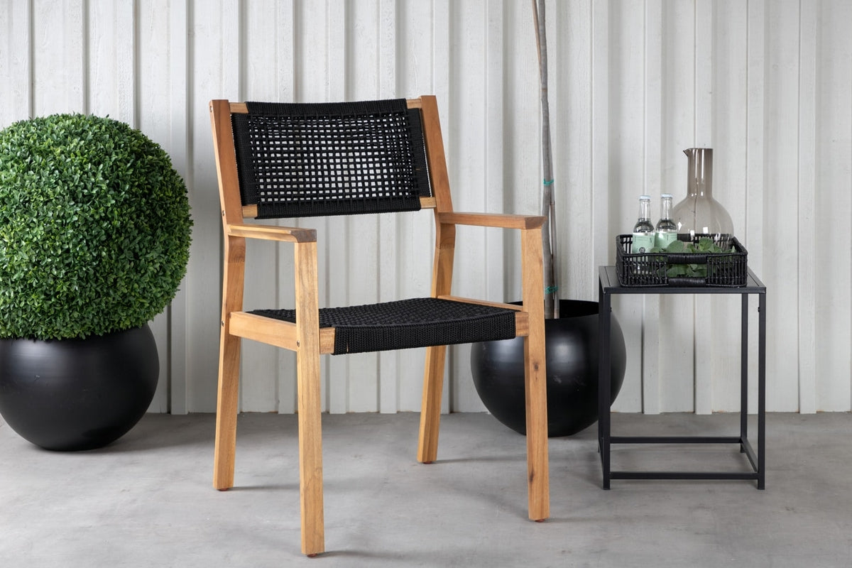 Ensemble de 2 chaises de jardin Mana - en bois d'acacia avec assise et dossier noirs