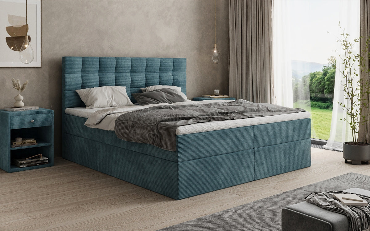 Lit boxspring Como en Côtelé avec rangement