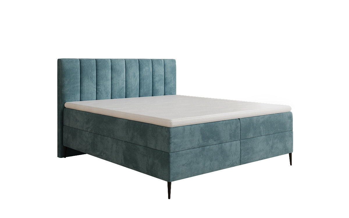 Lit boxspring Lucca en Côtelé avec rangement et pieds