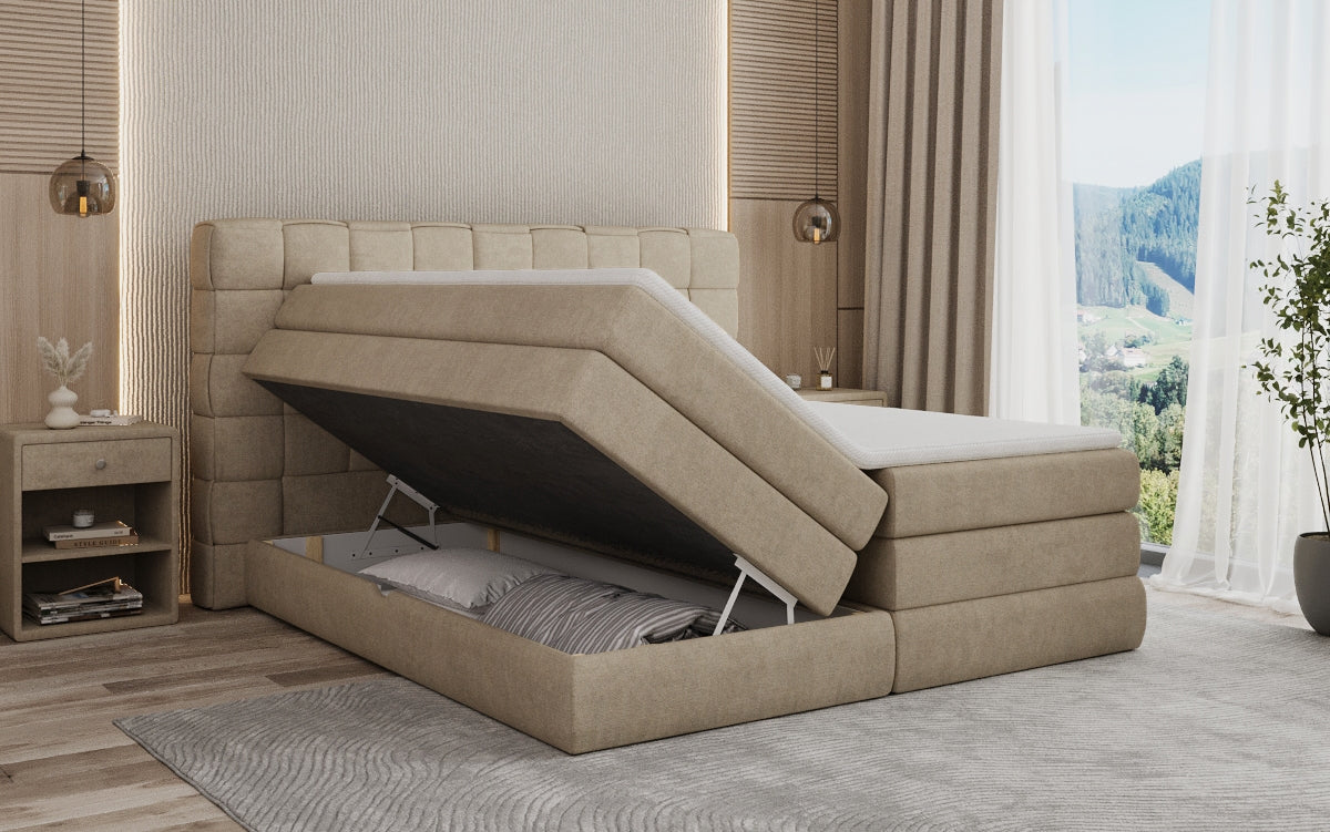 Lit boxspring Trama avec espace de rangement en Tissu