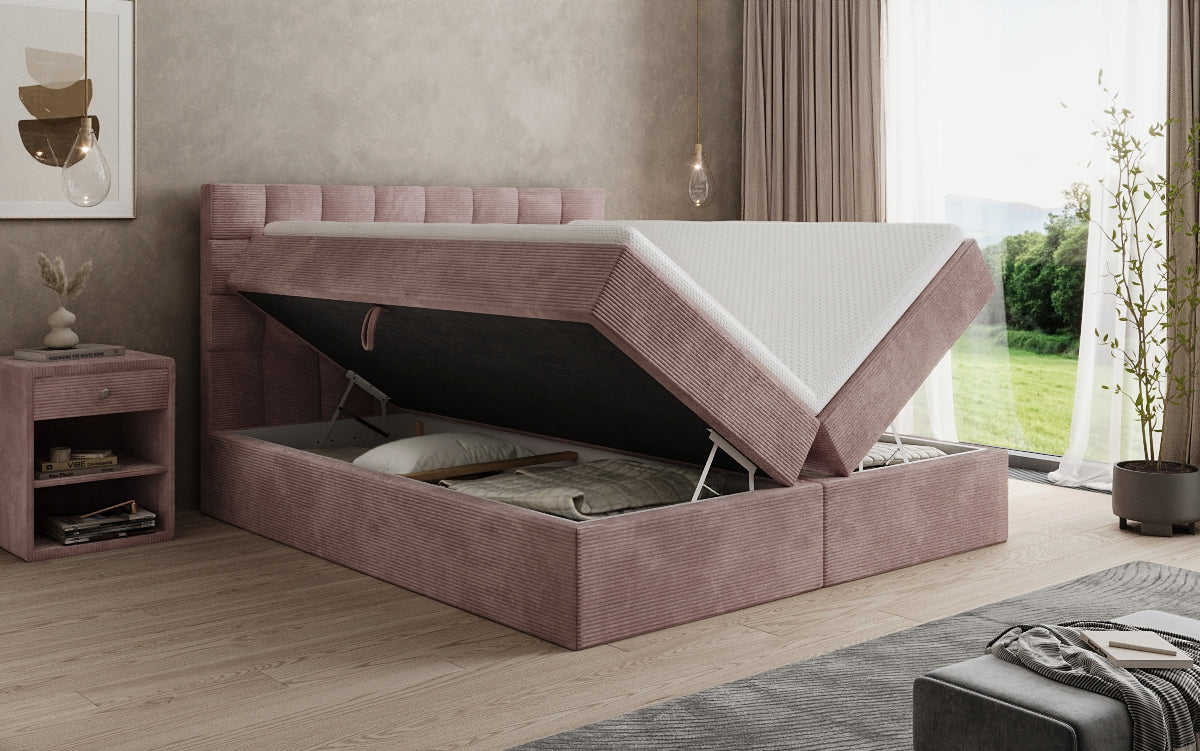 Lit boxspring Como en Côtelé avec rangement