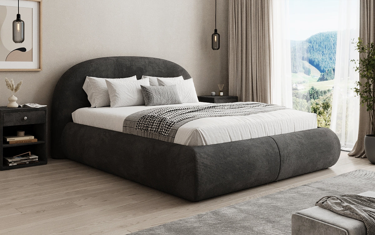 Lit rembourré design Loop en Côtelé avec rangement