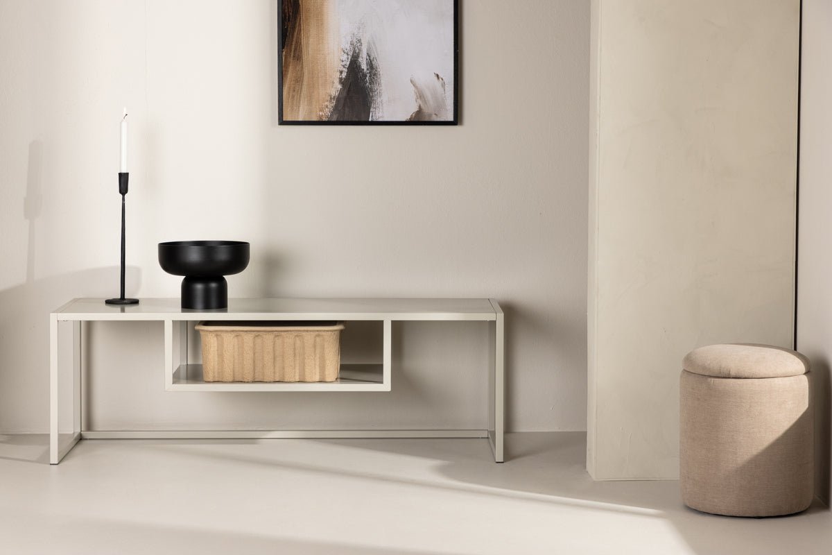 Meuble TV bas design Arvigo – Beige/Noir, mat, en acier