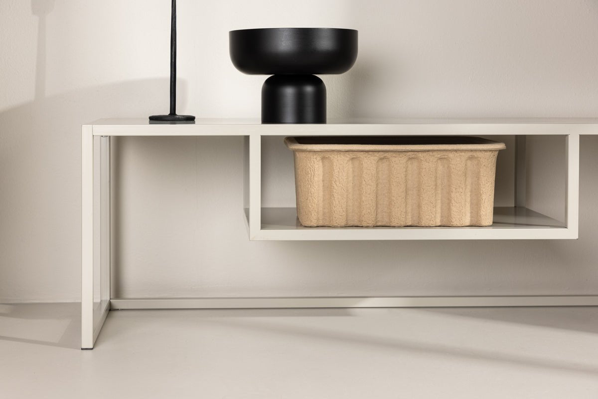 Meuble TV bas design Arvigo – Beige/Noir, mat, en acier