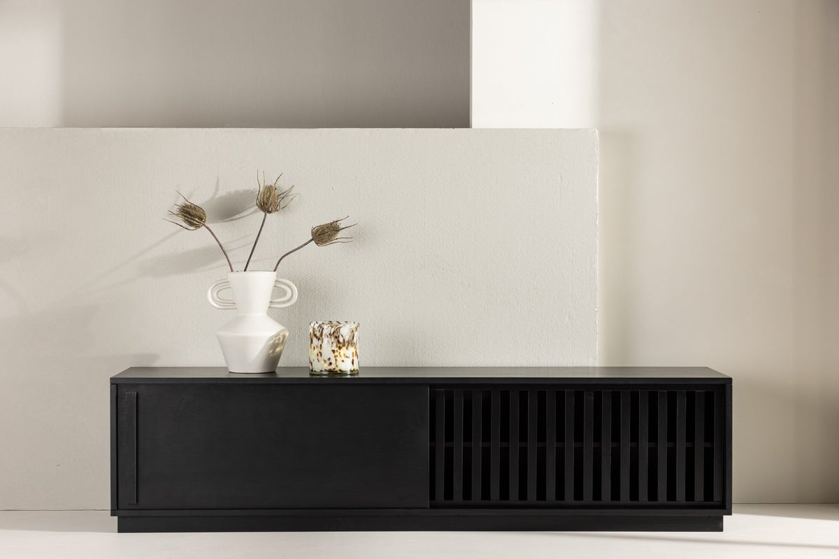 Meuble TV design Valero 180 cm MDF – mat, avec façade à lamelles