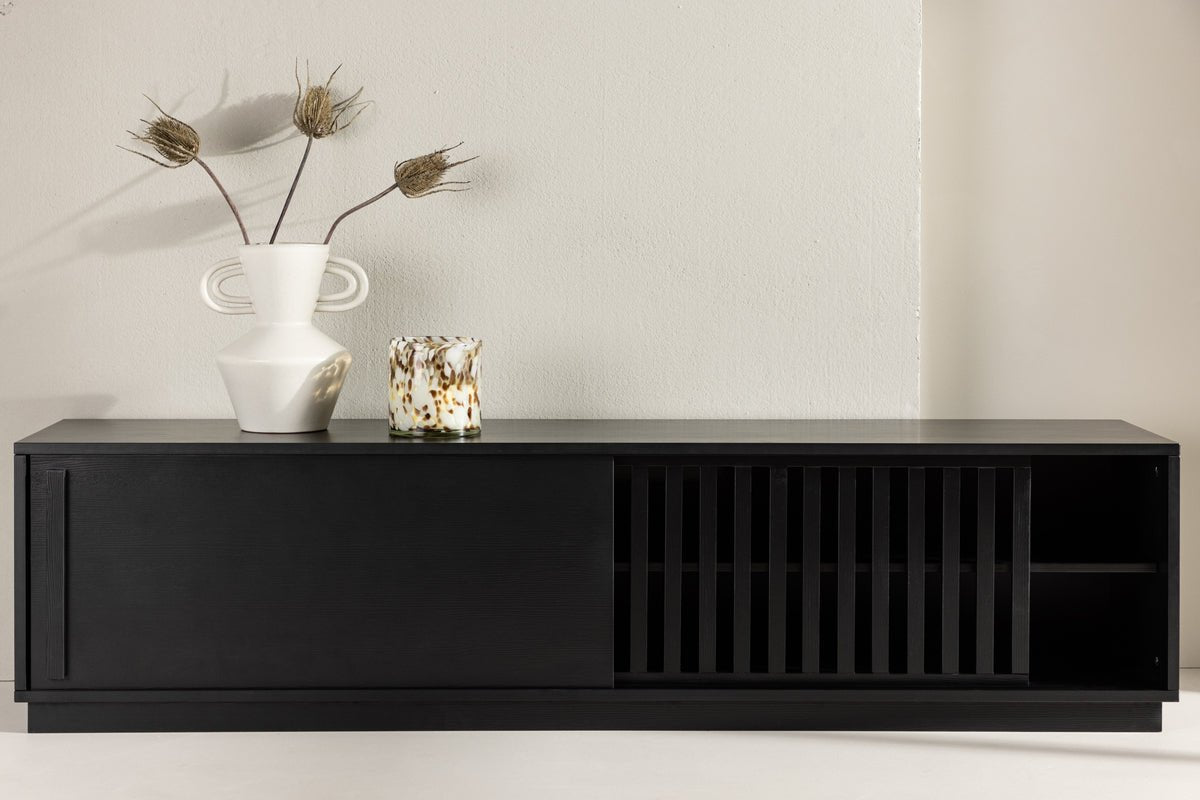 Meuble TV design Valero 180 cm MDF – mat, avec façade à lamelles