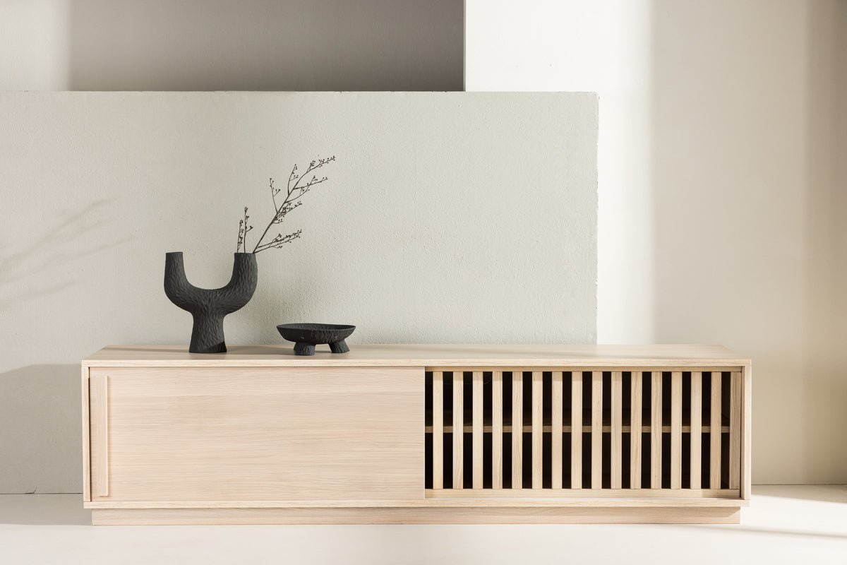 Meuble TV design Valero 180 cm MDF – mat, avec façade à lamelles