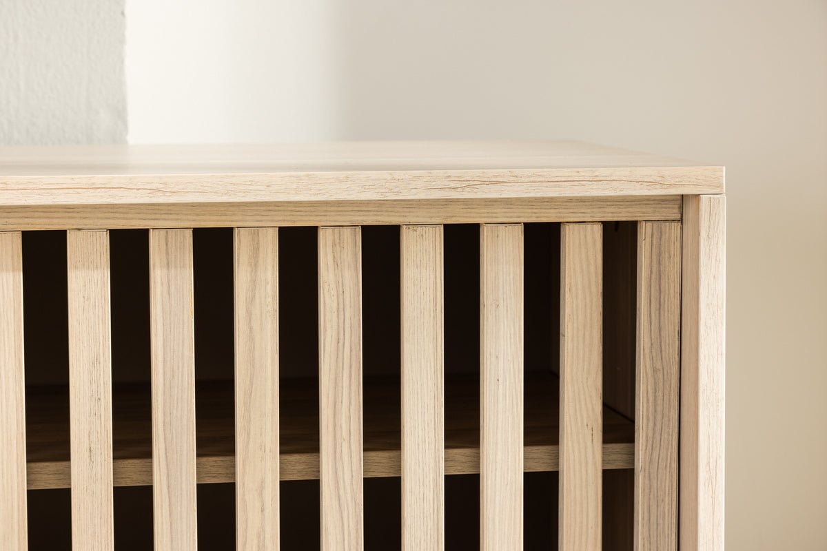 Meuble TV design Valero 180 cm MDF – mat, avec façade à lamelles