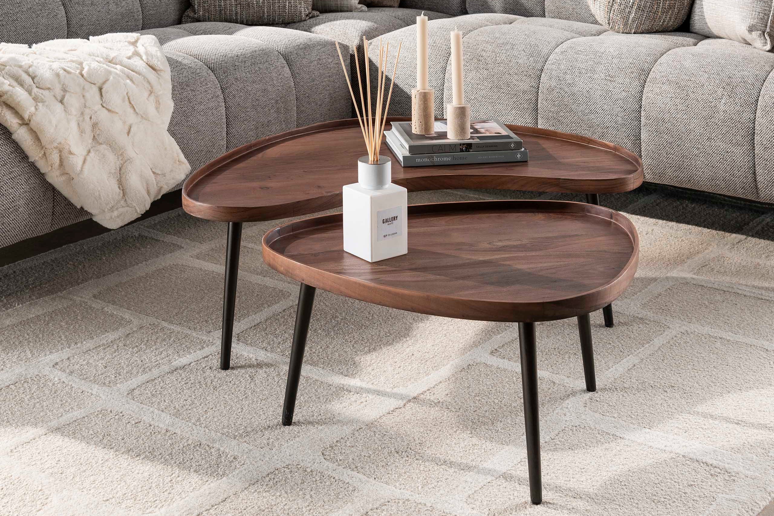 Table basse Zamira - lot de 2 en bois d'acacia de haute qualité avec finition marron