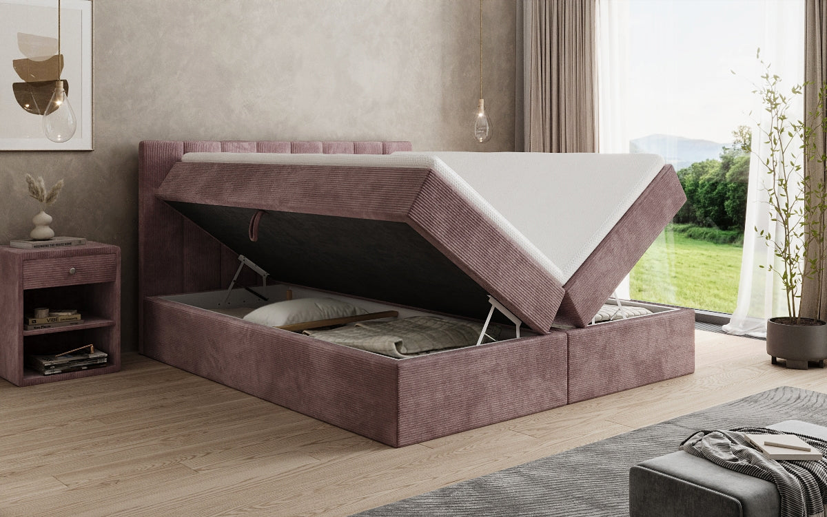 Lit boxspring Sofia en Côtelé avec espace de rangement