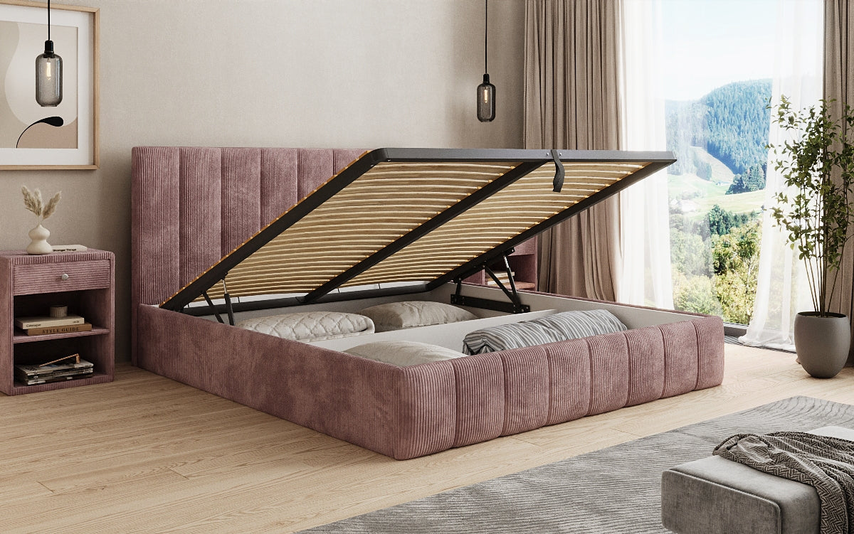 Lit rembourré design Mila en Côtelé avec espace de rangement