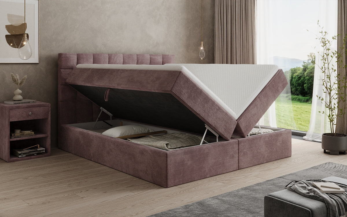 Lit boxspring Como en Côtelé avec rangement