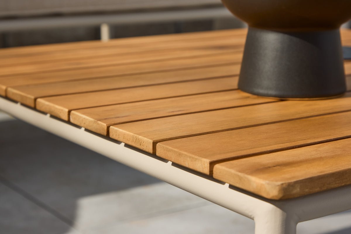 Ensemble salon de jardin Sienna – ensemble canapé d'extérieur 3 pièces en Beige avec table en bois d'acacia