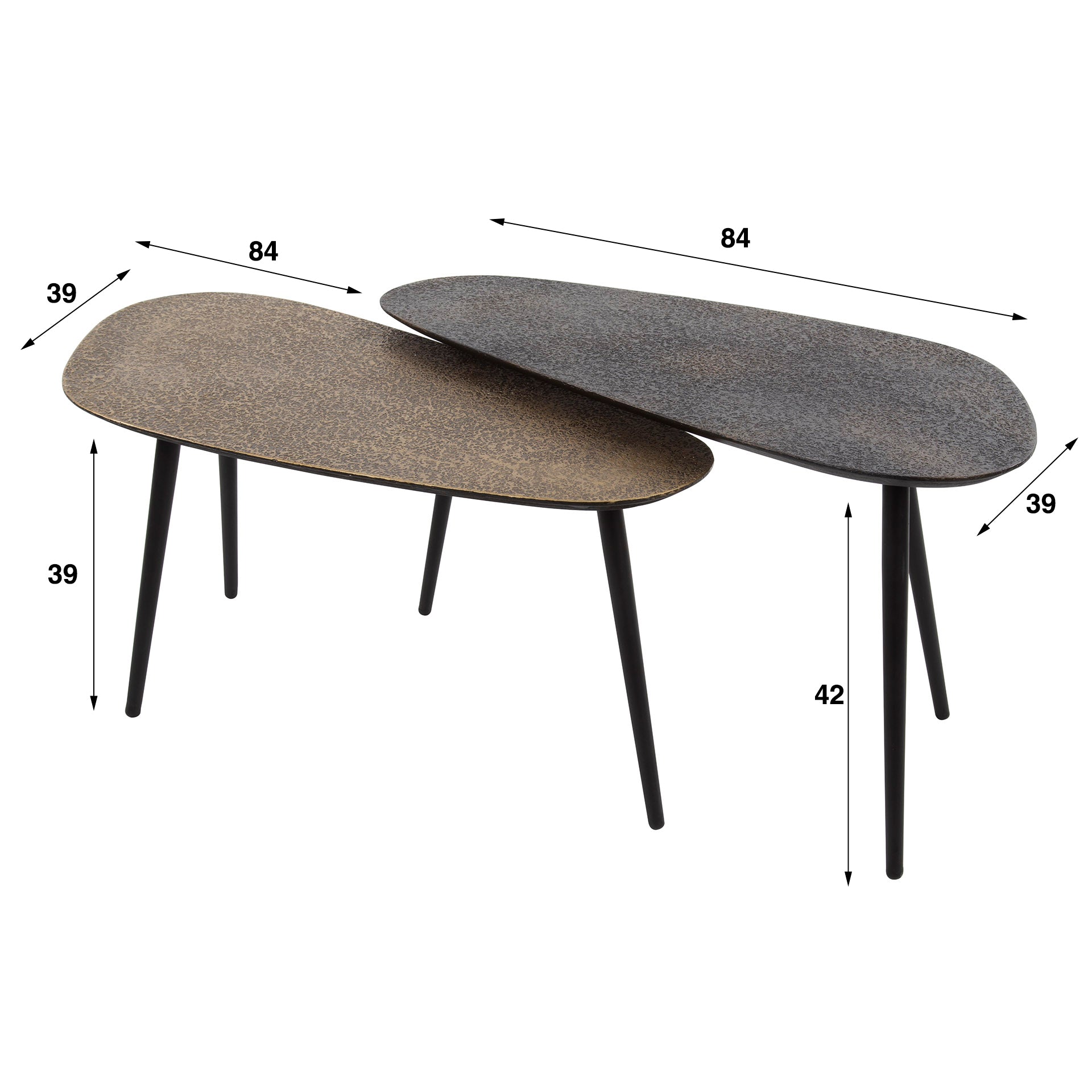 Table basse Savino - lot de 2 en bronze ancien/or et noir