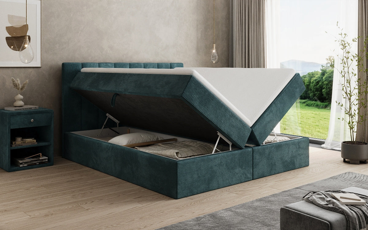 Lit boxspring Sofia en Côtelé avec espace de rangement