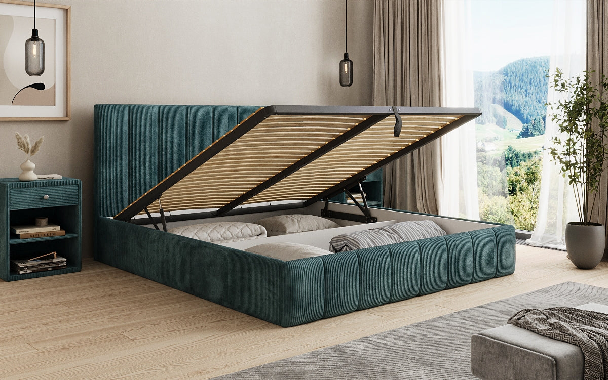 Lit rembourré design Mila en Côtelé avec espace de rangement
