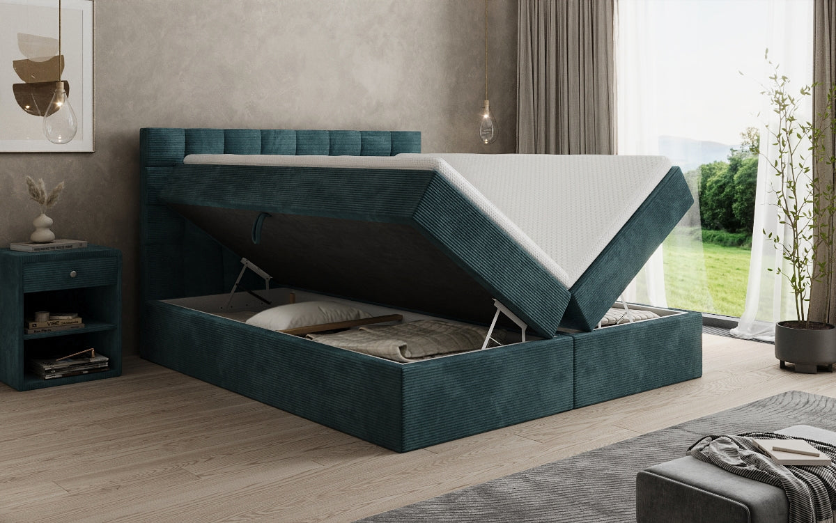 Lit boxspring Como en Côtelé avec rangement