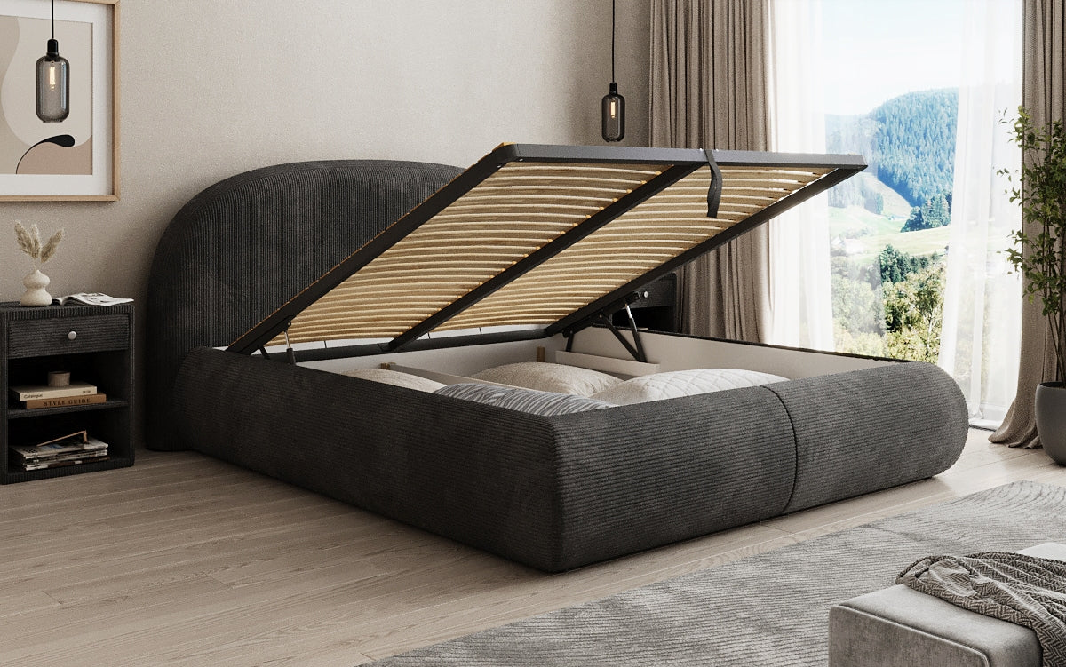 Lit rembourré design Loop en Côtelé avec rangement