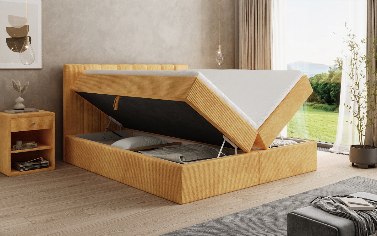Lit boxspring Sofia en Côtelé avec espace de rangement