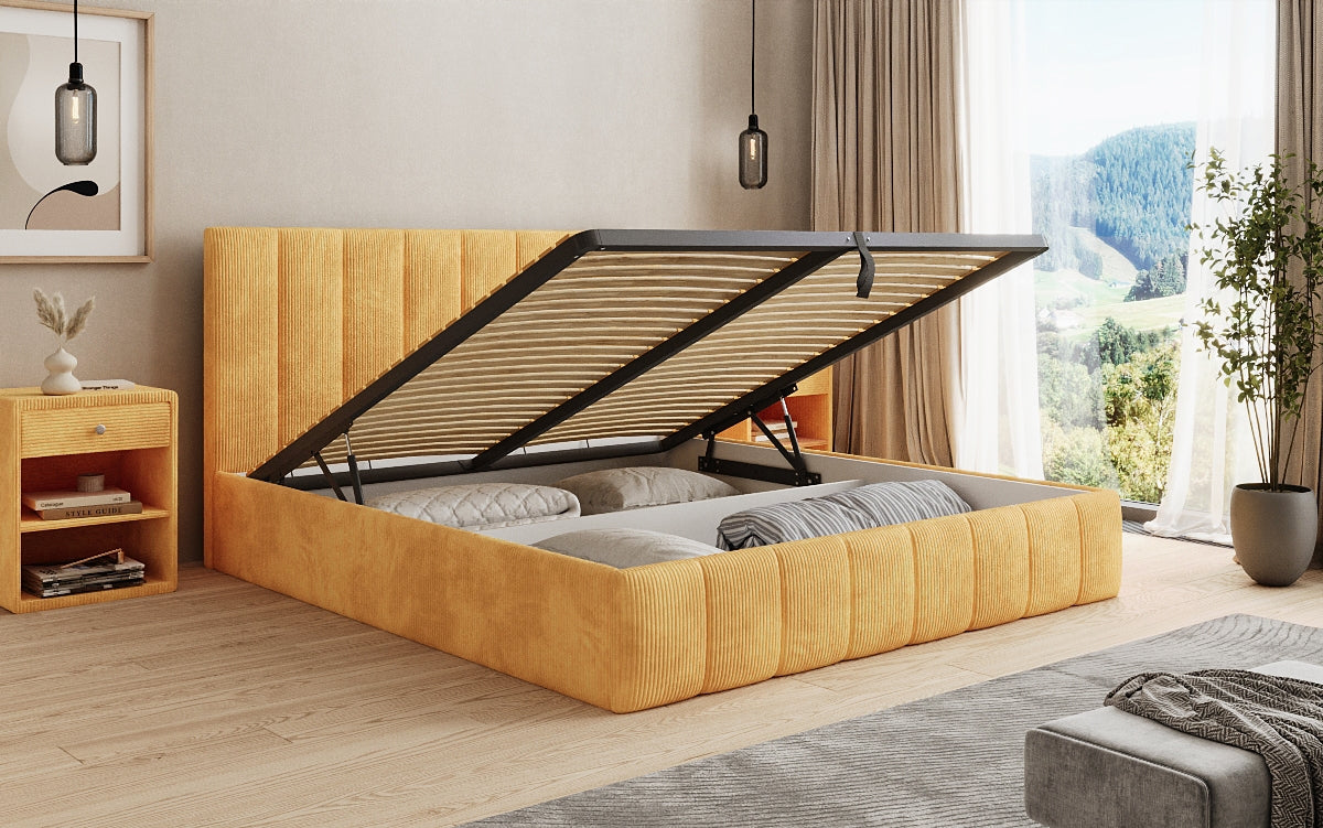 Lit rembourré design Mila en Côtelé avec espace de rangement