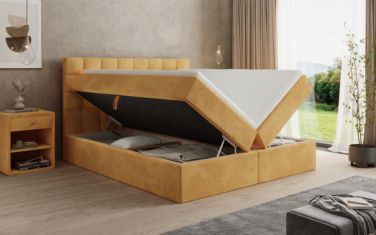 Lit boxspring Como en Côtelé avec rangement