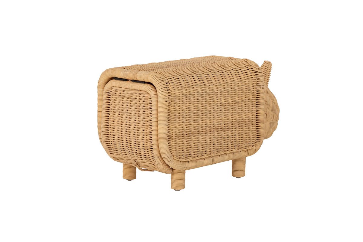 Tabouret de rangement pour enfants Dani - rhinocéros artisanal en rotin avec espace de rangement