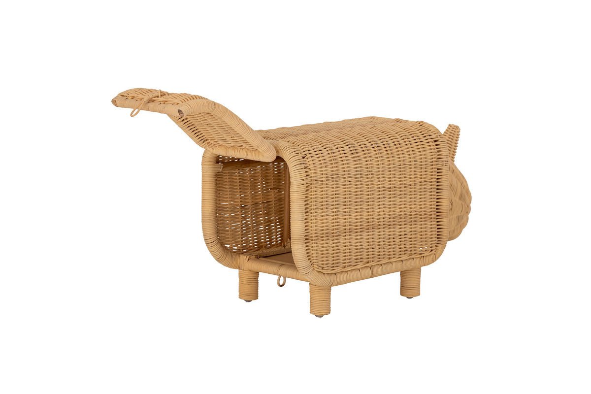 Tabouret de rangement pour enfants Dani - rhinocéros artisanal en rotin avec espace de rangement
