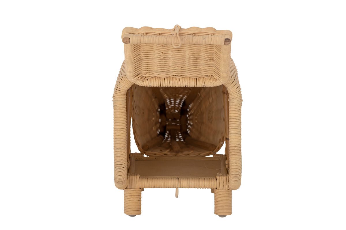 Tabouret de rangement pour enfants Dani - rhinocéros artisanal en rotin avec espace de rangement