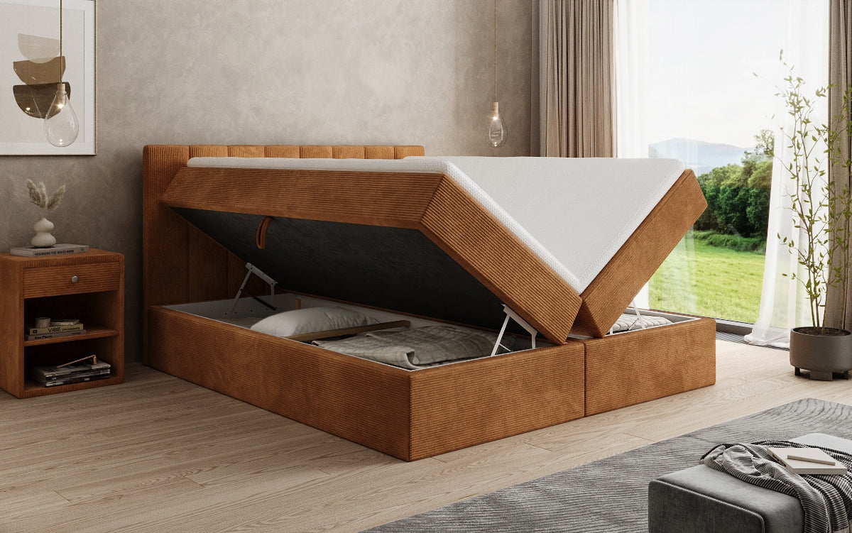 Lit boxspring Sofia en Côtelé avec espace de rangement