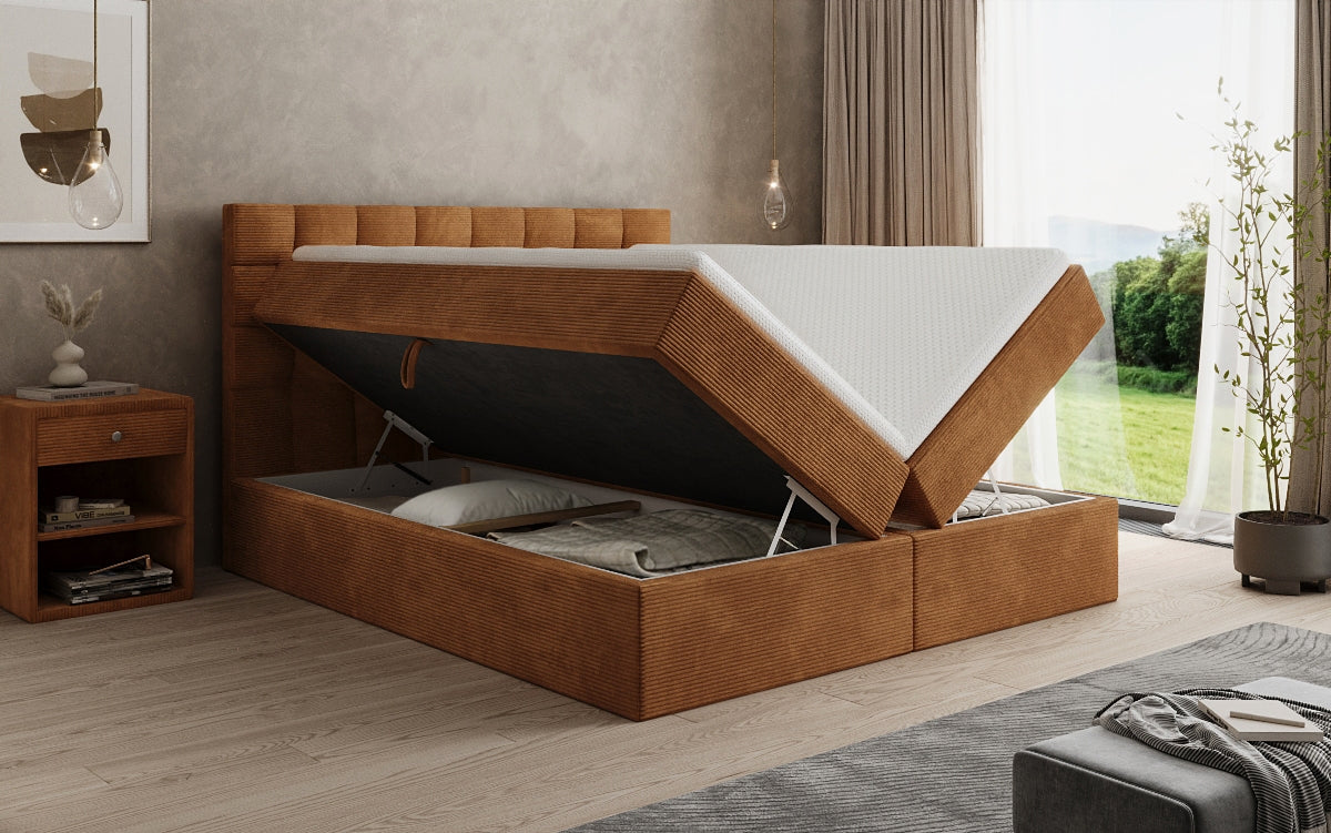Lit boxspring Como en Côtelé avec rangement