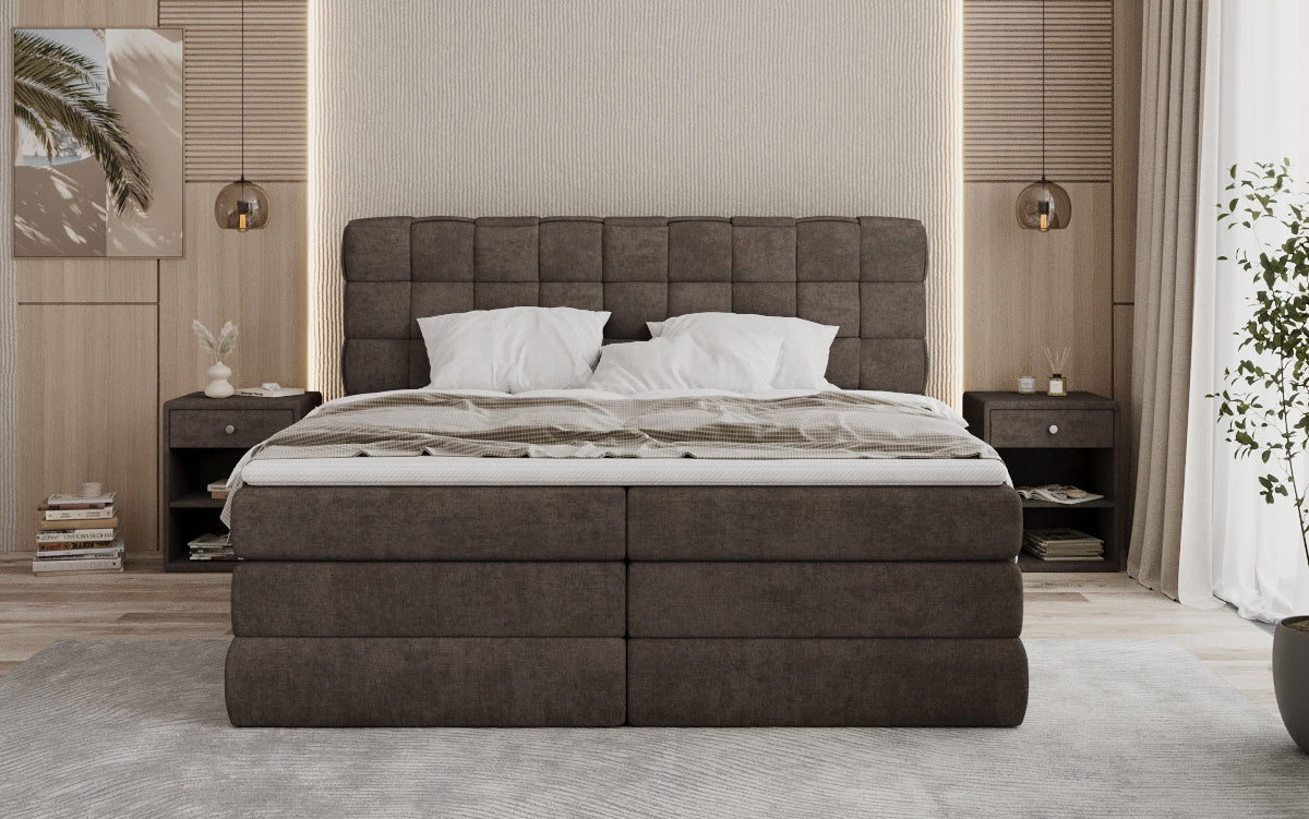 Lit boxspring Trama avec espace de rangement en Tissu