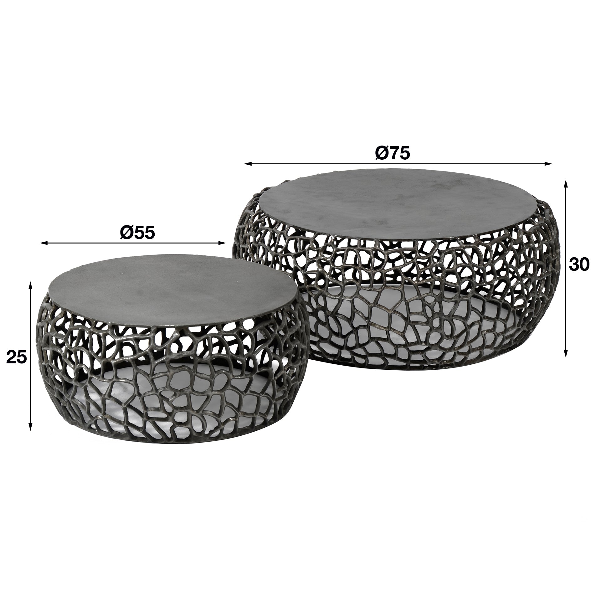 Table basse Marulo - lot de 2, ronde, finition nickel noir