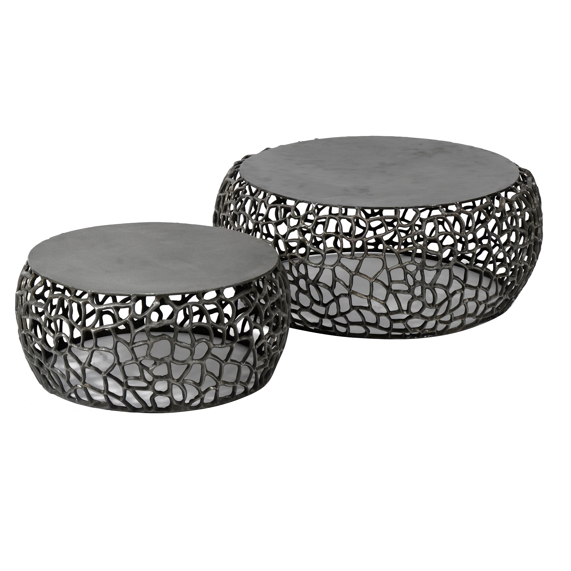 Table basse Marulo - lot de 2, ronde, finition nickel noir