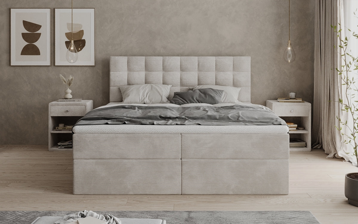 Lit boxspring Como en Côtelé avec rangement