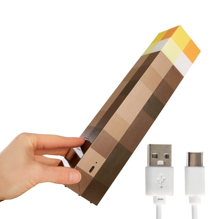 Torche LED Minecraft avec support mural – Rechargeable & design pixel original