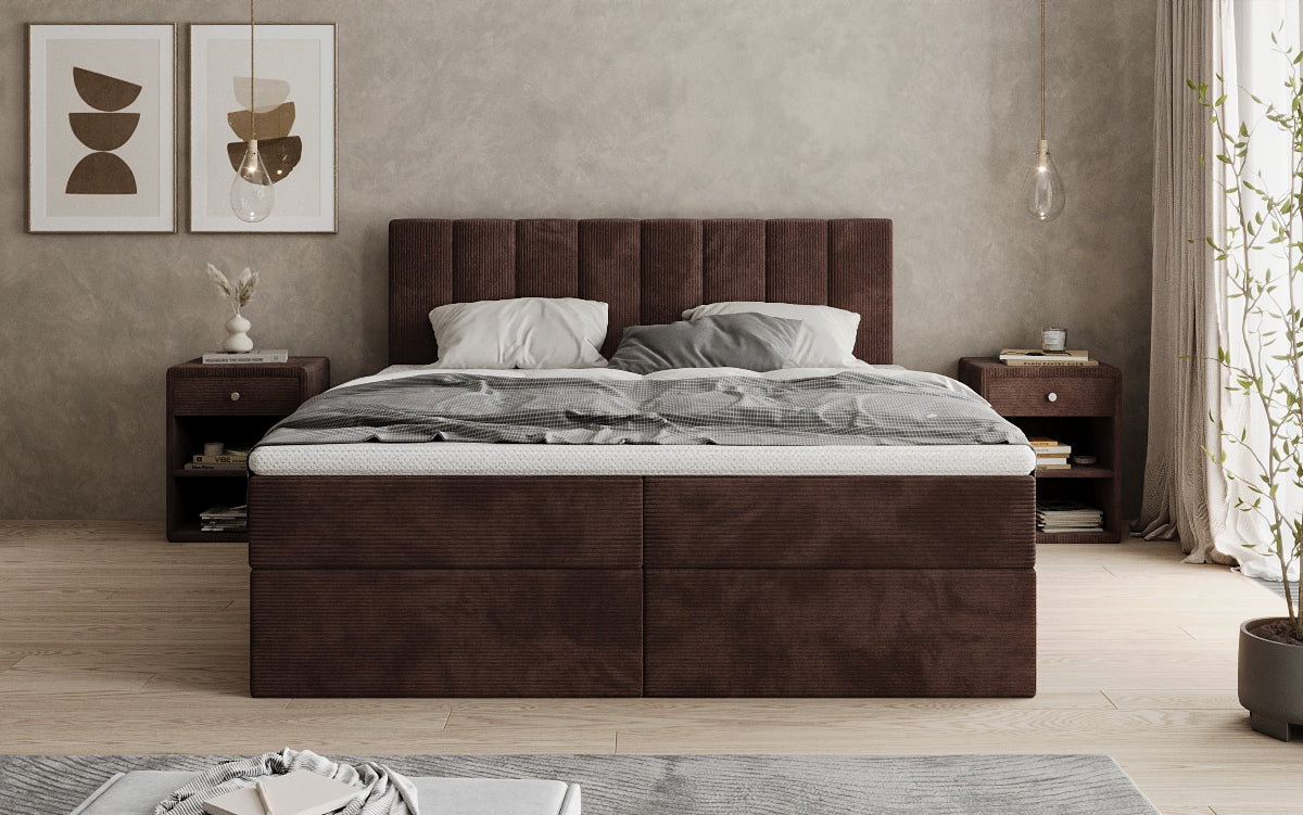 Lit boxspring Sofia en Côtelé avec espace de rangement