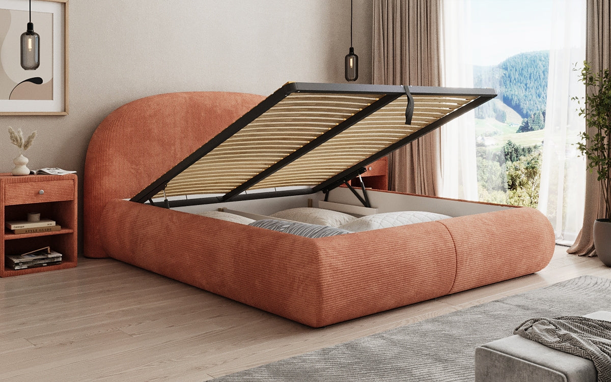 Lit rembourré design Loop en Côtelé avec rangement