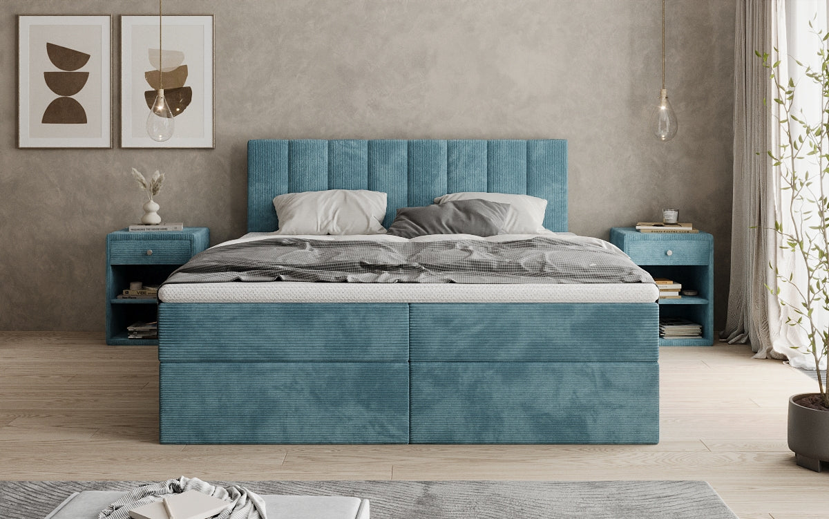 Lit boxspring Sofia en Côtelé avec espace de rangement