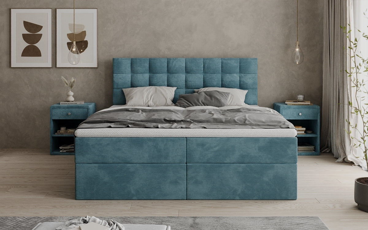 Lit boxspring Como en Côtelé avec rangement