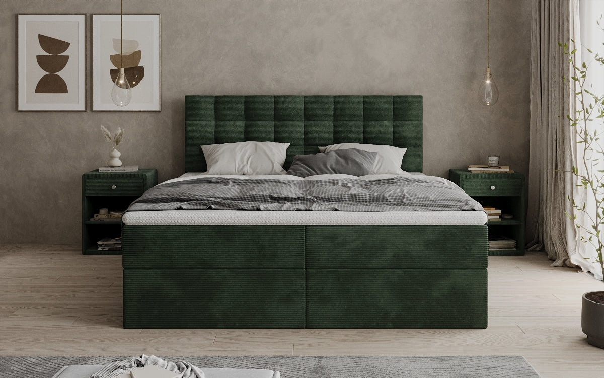 Lit boxspring Como en Côtelé avec rangement