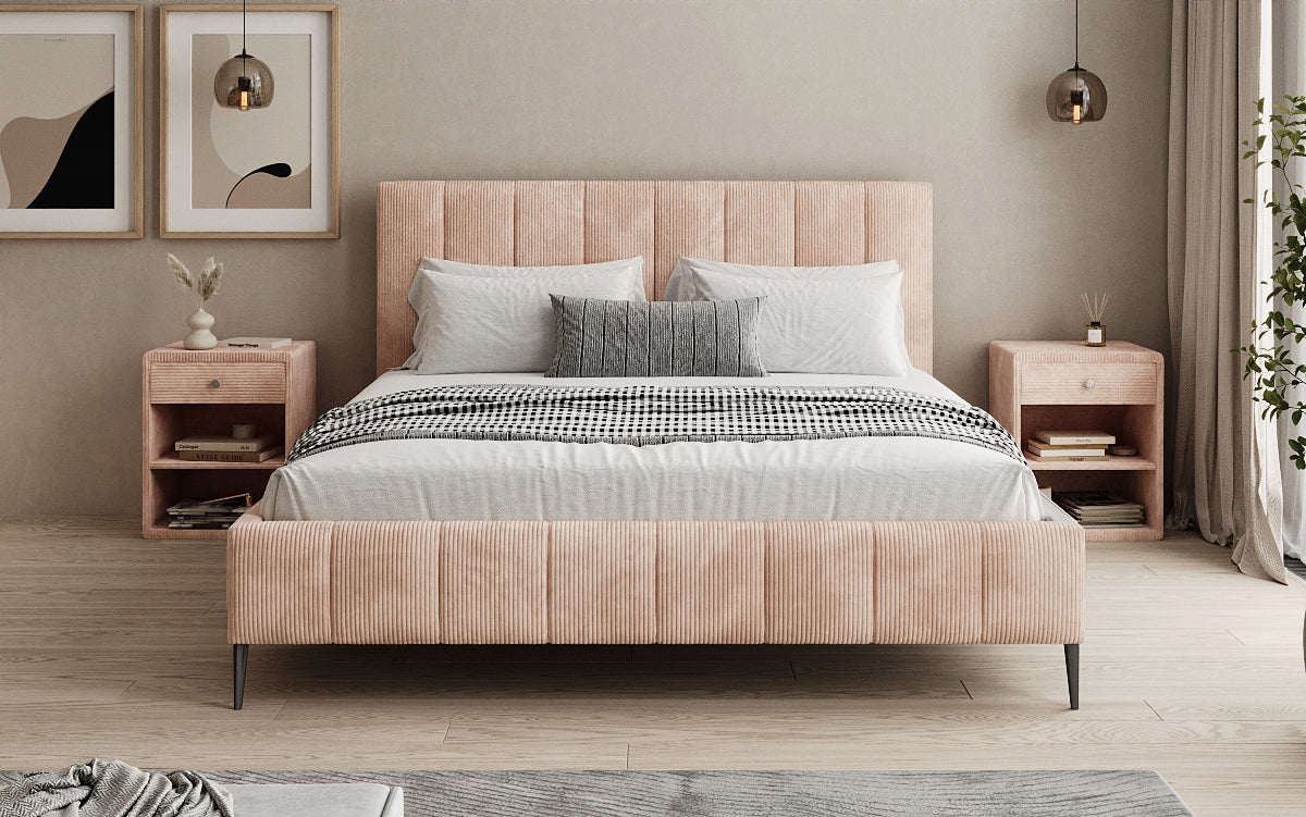 Designer Polsterbett Astrid in Cord mit Stauraum