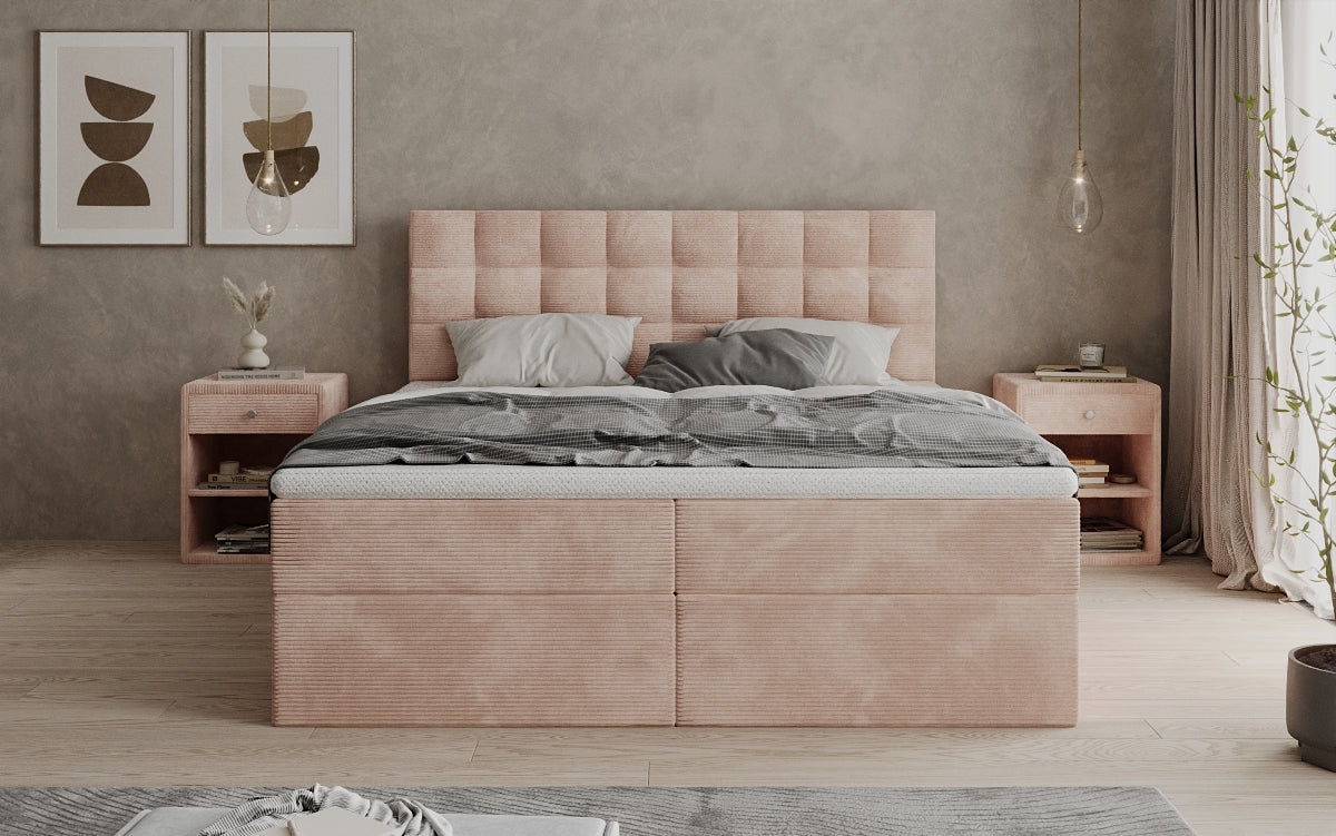 Lit boxspring Como en Côtelé avec rangement