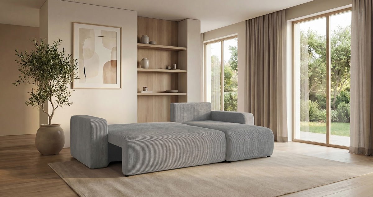 Canapé design Calva avec fonction couchage et pliage en Côtelé