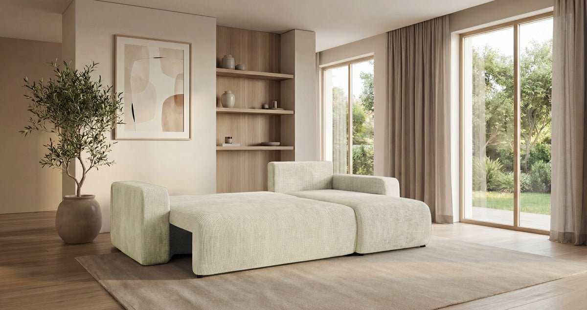 Canapé design Calva avec fonction couchage et pliage en Côtelé