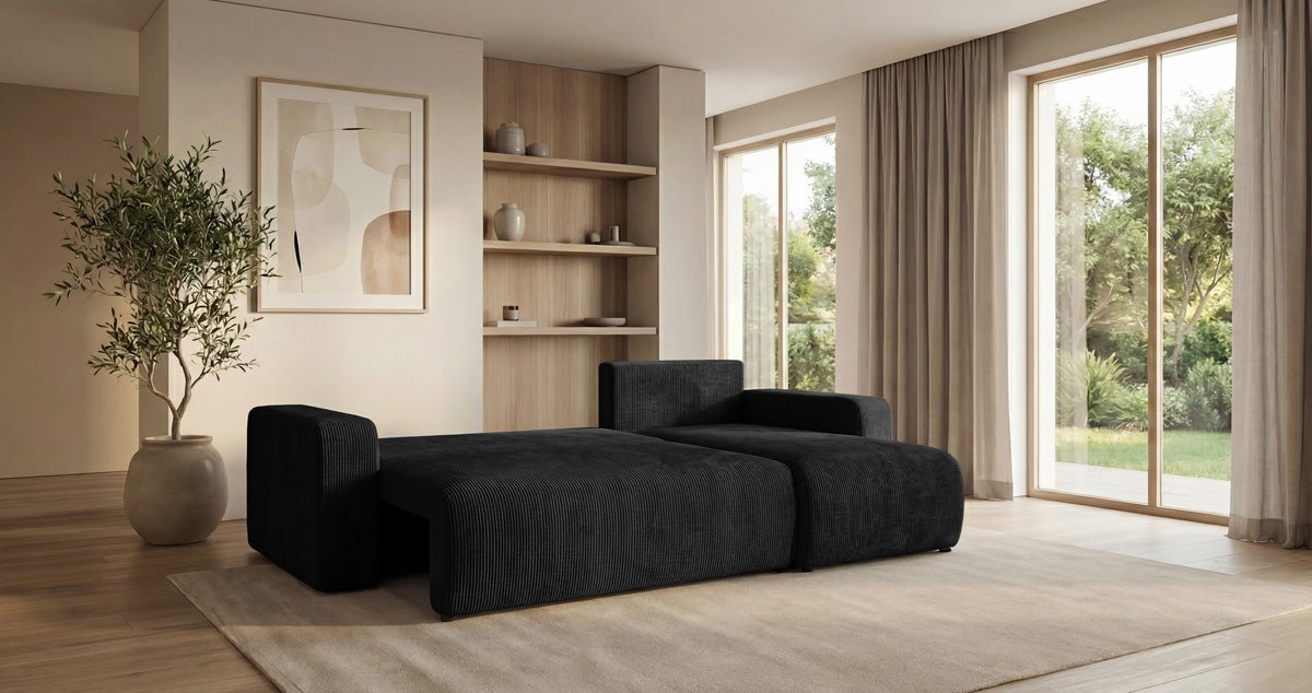 Canapé design Calva avec fonction couchage et pliage en Côtelé