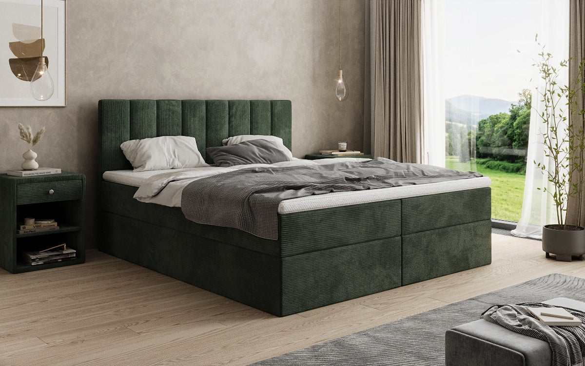Lit boxspring Sofia en Côtelé avec espace de rangement
