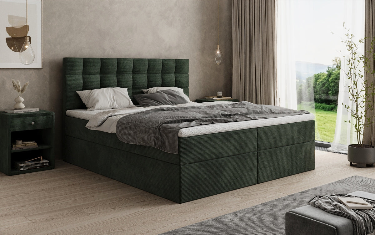 Lit boxspring Como en Côtelé avec rangement
