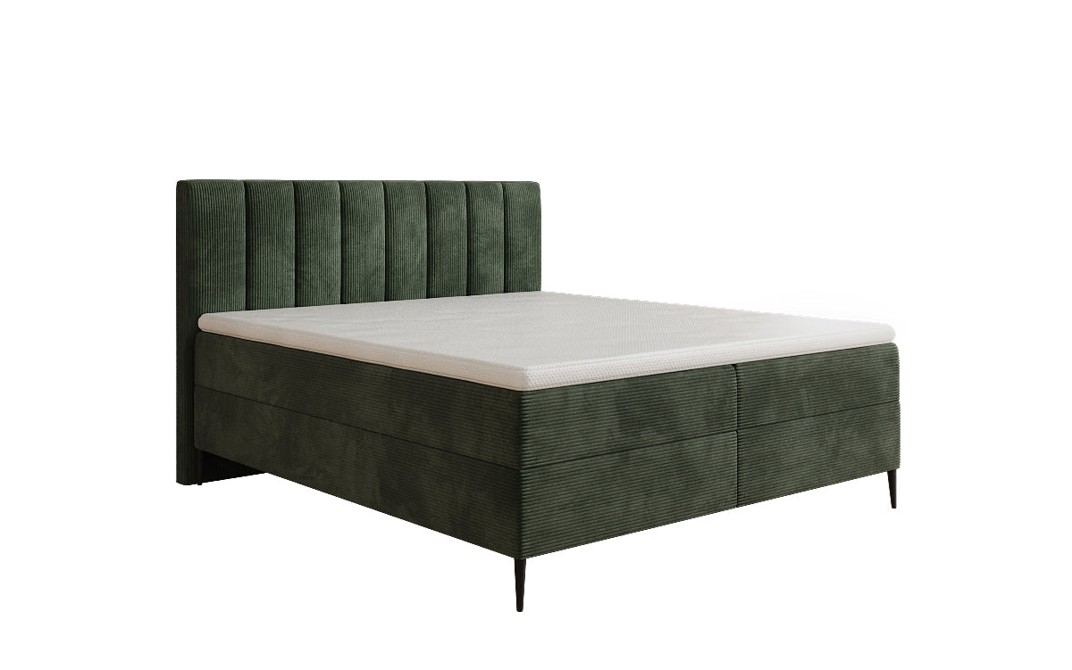 Lit boxspring Lucca en Côtelé avec rangement et pieds