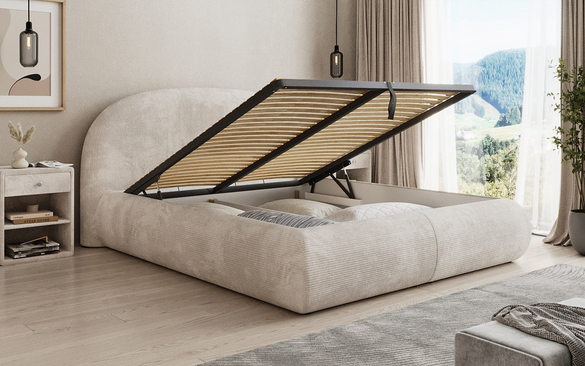 Lit rembourré design Loop en Côtelé avec rangement