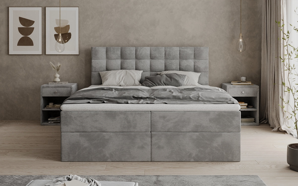 Lit boxspring Como en Côtelé avec rangement